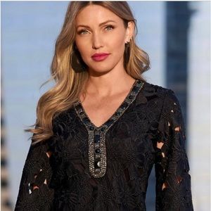 Boston Proper Flare Sleeve Lace Embellished Tunic Dress